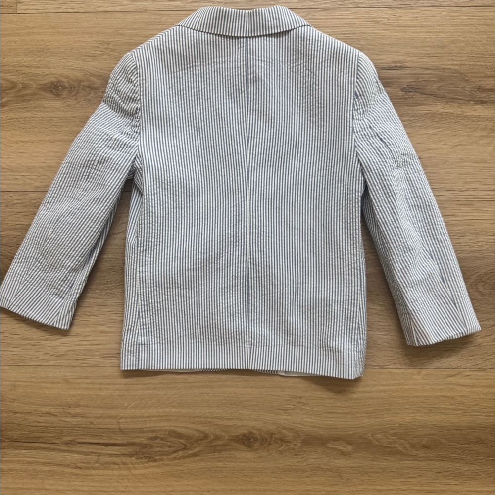 Kids Nautica Seersucker Stripe Blazer Jacket - White & Navy